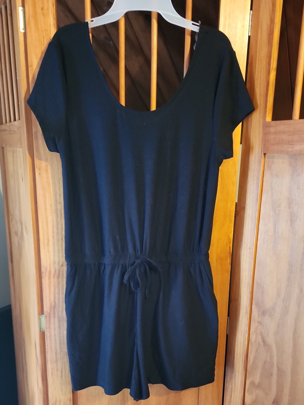 Derek Heart Black Short-Sleeve Romper with Drawstring Waist